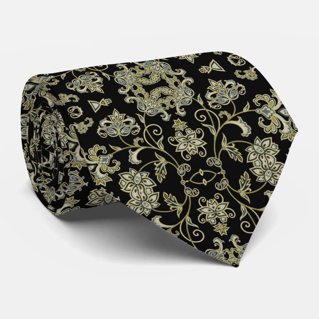 Negra con decoración verde oliva suave tie (Rolled)