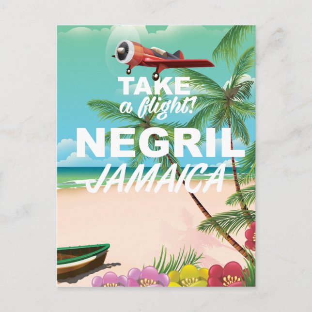 Negril Beach Jamaica vintage travel poster Postcard (Front)