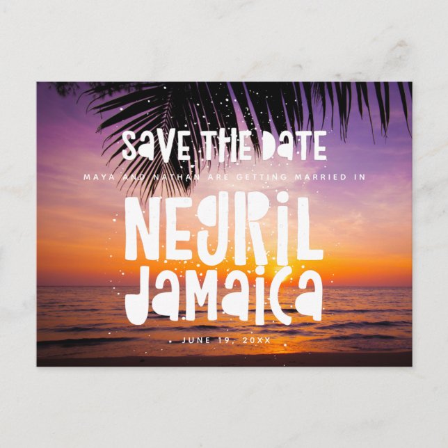 Negril Jamaica Beach Wedding Save the Date Announcement Postcard (Front)