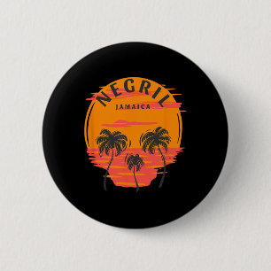 Negril Jamaica Palm Trees Sunset Skull Beach Vacat 6 Cm Round Badge