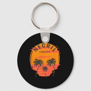 Negril Jamaica Palm Trees Sunset Skull Beach Vacat Key Ring