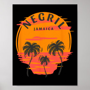 Negril Jamaica Palm Trees Sunset Skull Beach Vacat Poster