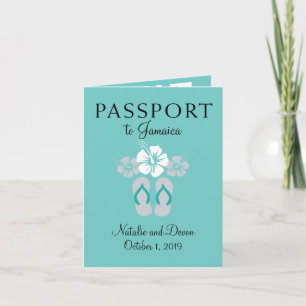 Negril Jamaica Teal and Grey Wedding Passport Invitation