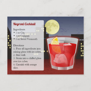 Negroni Cocktail Recipe Postcard