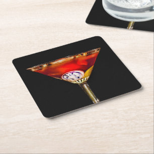 Negroni in Art Glass Square Paper Coaster