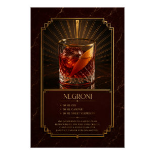Negroni Recipe Poster Bar Art