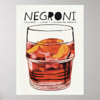 Negroni Retro Art Big Glass Cocktail