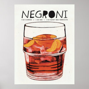 Negroni Retro Art Big Glass Cocktail Poster