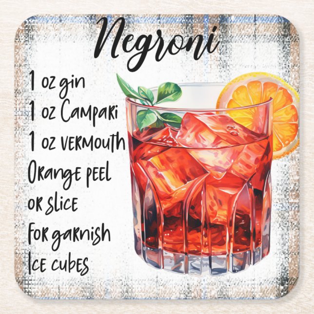 Negroni Square Paper Coaster (Front)