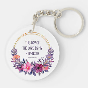 Nehemiah 8:10 Colourful Floral, Joy of the Lord  Key Ring