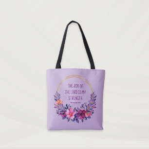 Nehemiah 8:10 The Joy of the Lord, Bible Verse Tote Bag