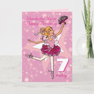 Neice ballerina birthday pink purple age 7 card