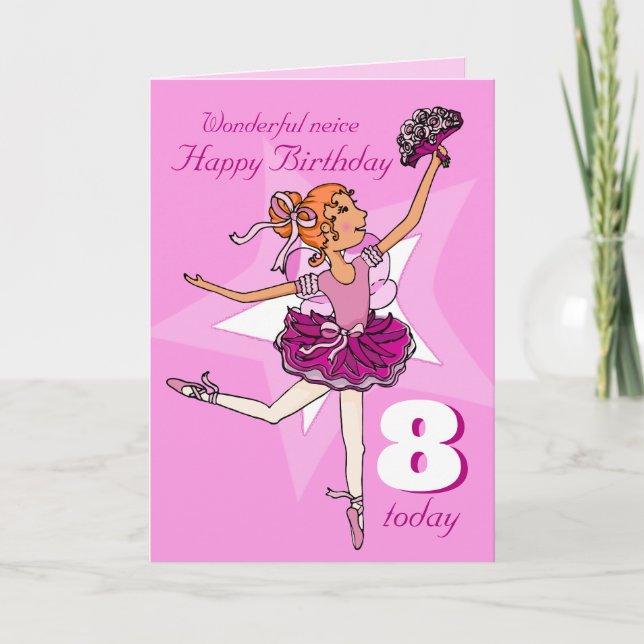Neice ballerina birthday pink purple age card (Front)