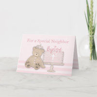 Neighbor Pink Baptism Cake Teddy Bear and Tiara