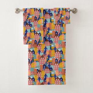 Neighborhood Block City Houses Bath Towel Set