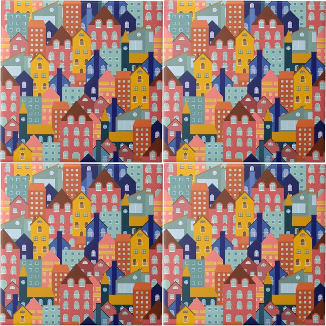 Neighborhood Block City Houses Pattern Ceramic Tile (Neighborhood Block City Houses Pattern Ceramic Tile)