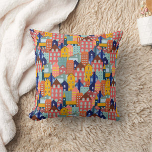 Neighborhood Block City Houses Pattern Cushion
