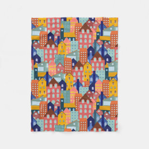 Neighborhood Block City Houses Pattern Fleece Blanket