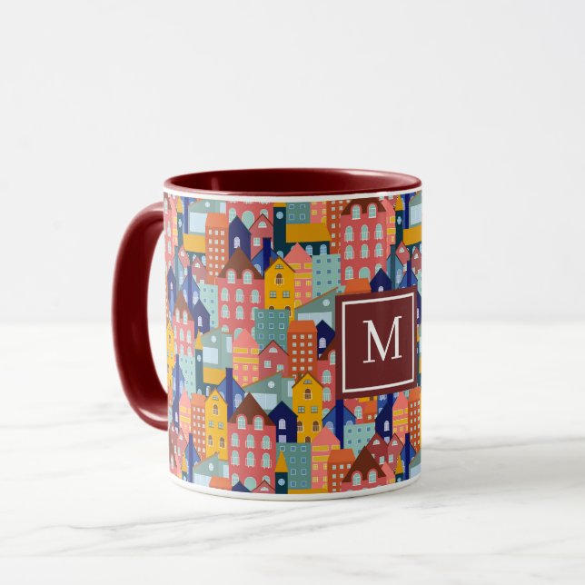 Neighborhood Block City Houses Pattern Mug (Front Left)
