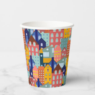 Neighborhood Block City Houses Pattern Paper Cups
