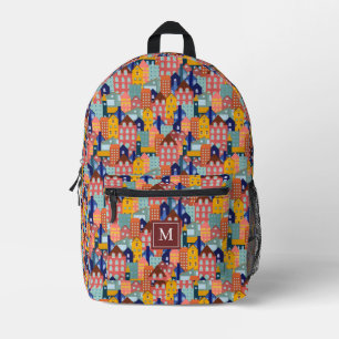 Neighborhood Block City Houses Pattern Printed Backpack