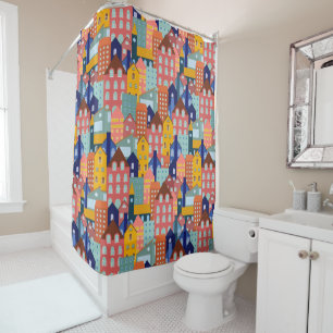 Neighborhood Block City Houses Pattern Shower Curtain