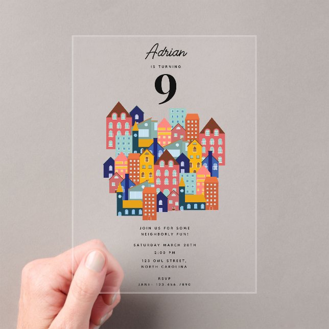 Neighborhood Block Party Kids Birthday Acrylic Invitations (Insitu (Handheld))