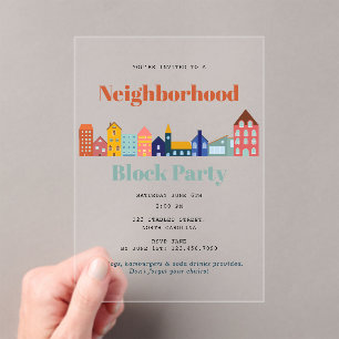 Neighborhood Block Party Meet Your Neighbors Acrylic Invitations