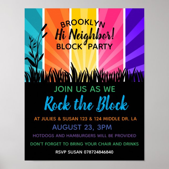 Neighborhood rock the block Block Party Invitation Poster (Front)