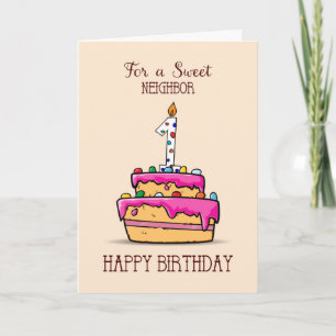 Neighbour 1st Birthday, 1 on Sweet Pink Cake Card