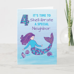 Neighbour 4th Birthday Sparkly Look Mermaid Card