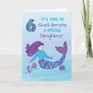 Neighbour 6th Birthday Sparkly Look Mermaid Card