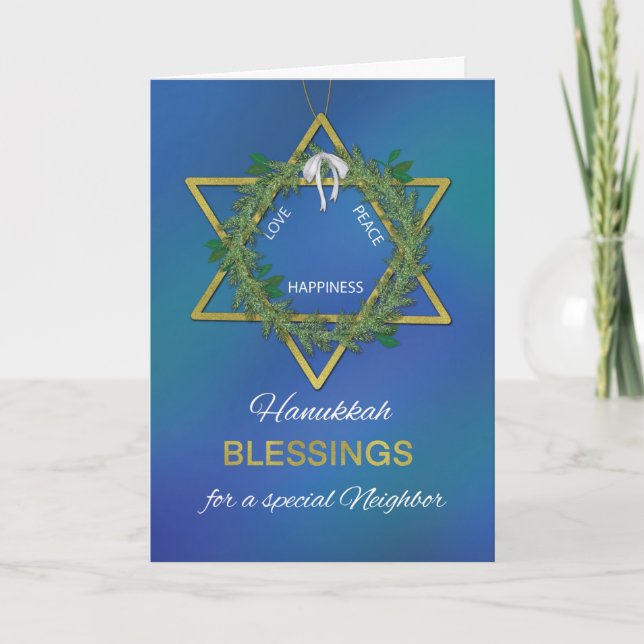 Neighbour Hanukkah Blessings Star of David Gold Lo Card (Front)