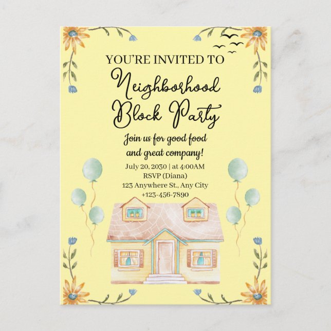 Neighbourhood Block Party Invitation Postcard (Front)