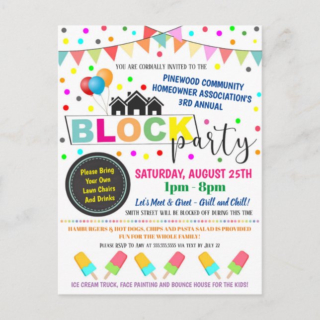 Neighbourhood Block Party Invite Postcard (Front)