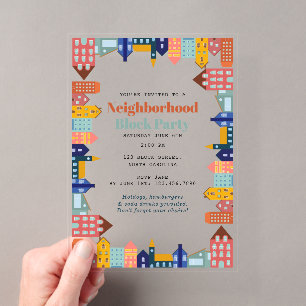 Neighbourhood Block Party Meet Your Neighbours Acrylic Invitations