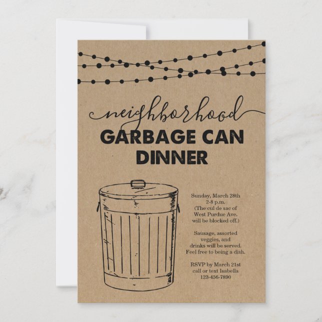 Neighbourhood Garbage Can Dinner Invitation (Front)