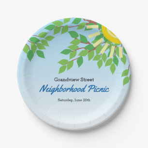 Neighbourhood Picnic Green Leaves and Sun Paper Plate