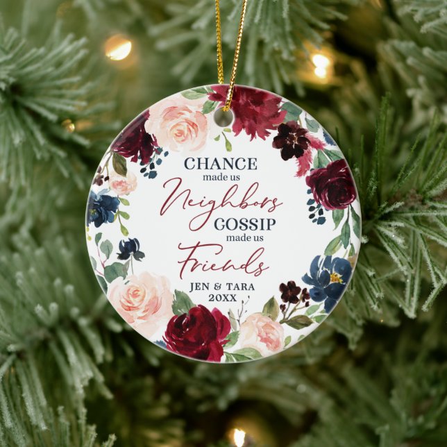 Neighbours To Friends Personalised Floral Wreath Ceramic Ornament (Tree)