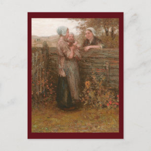 Neighbours Visiting Over the Fence Postcard