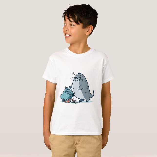 Neil The Wheely Bin Destroying Seal T-Shirt (Front Full)