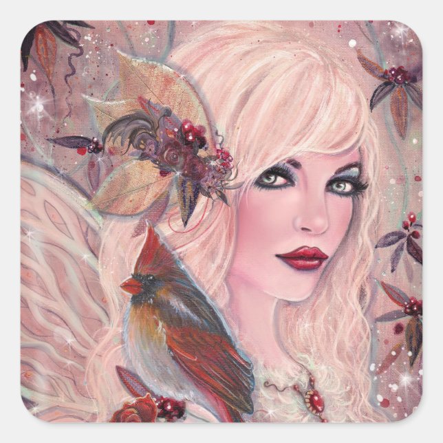 Neira Fairy with cardinal By Renee Lavoie  Square Sticker (Front)