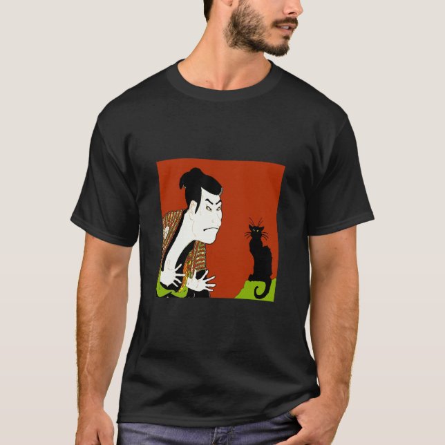 Neko, Black Cat and Samurai T-Shirt (Front)