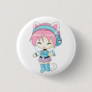 Neko Headphones Girl 3 Cm Round Badge