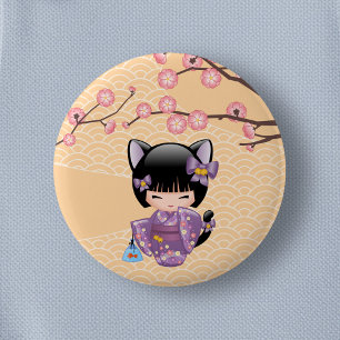 Neko Kokeshi Doll - Cat Ears Geisha Girl 6 Cm Round Badge