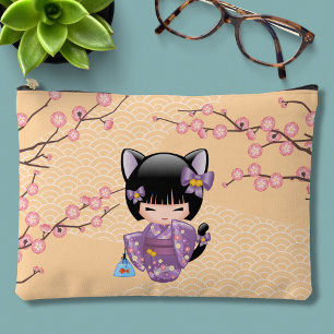 Neko Kokeshi Doll - Cat Ears Geisha Girl Accessory Pouch