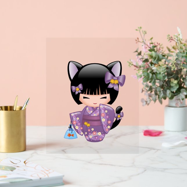 Neko Kokeshi Doll - Cat Ears Geisha Girl Acrylic Sign (Wedding)