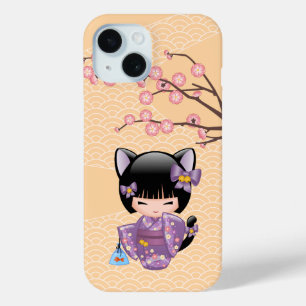 Neko Kokeshi Doll - Cat Ears Geisha Girl iPhone 15 Case