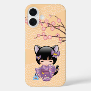 Neko Kokeshi Doll - Cat Ears Geisha Girl iPhone 16 Case