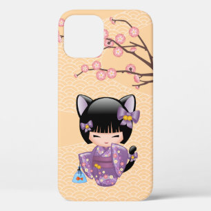 Neko Kokeshi Doll - Cat Ears Geisha Girl iPhone 12 Case